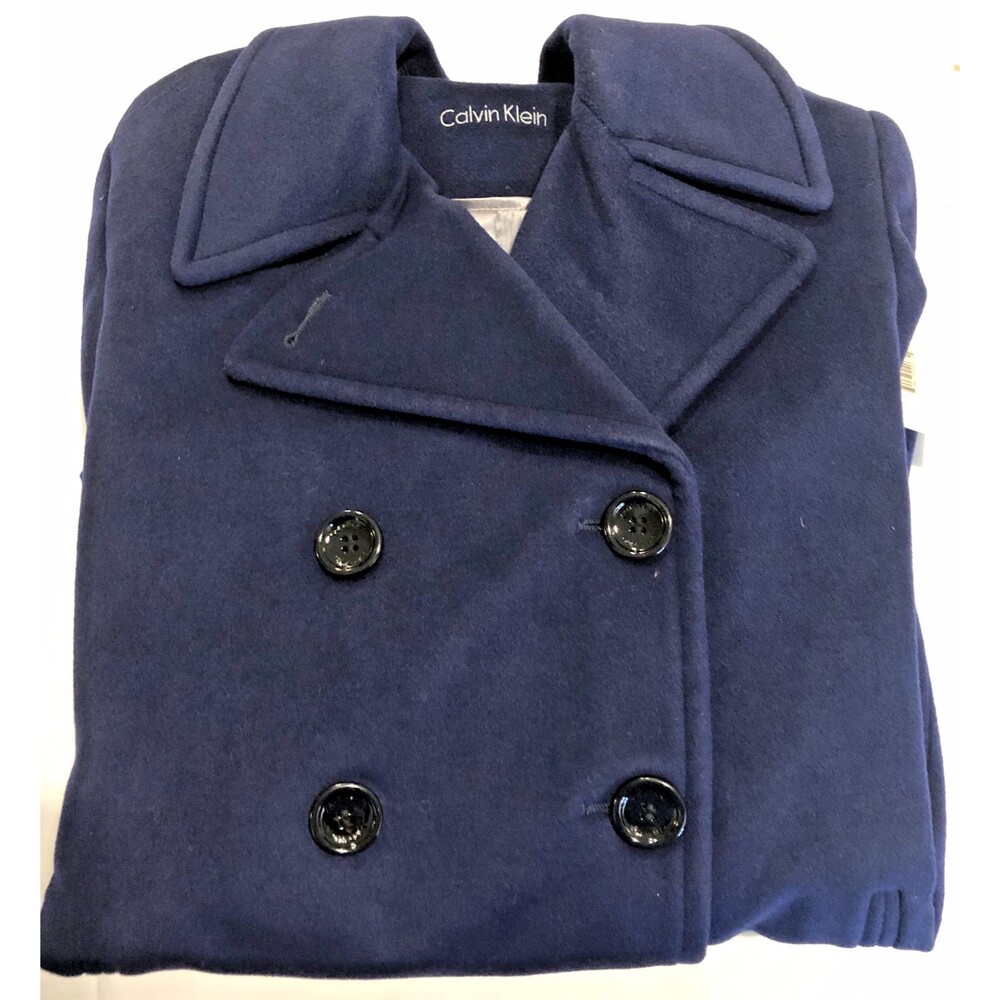NEW Calvin Klein Navy Double Breasted Peacoat Classic Wool Poly Cashmere Size 4